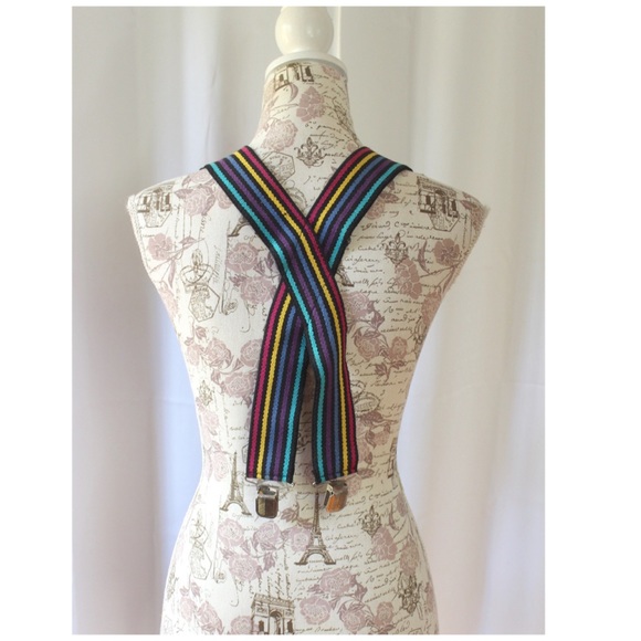 Striped Stretch Suspenders Clip-On Braces Multi - Picture 3 of 5